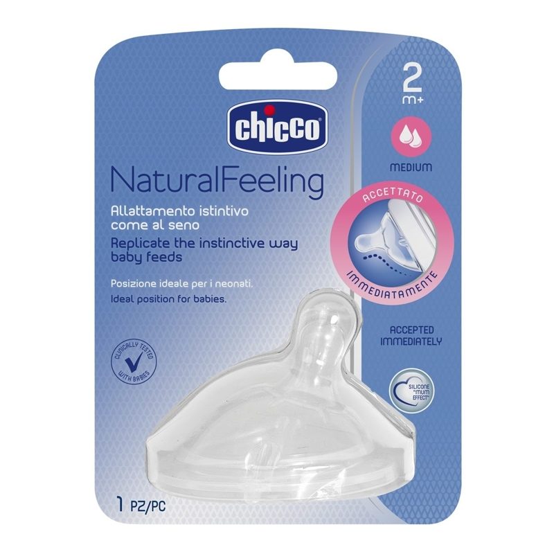 CHICCO Cumlík na fľašu Natural Feeling silikón stredný prietok 2m+ 1 ks – Obrázok 3