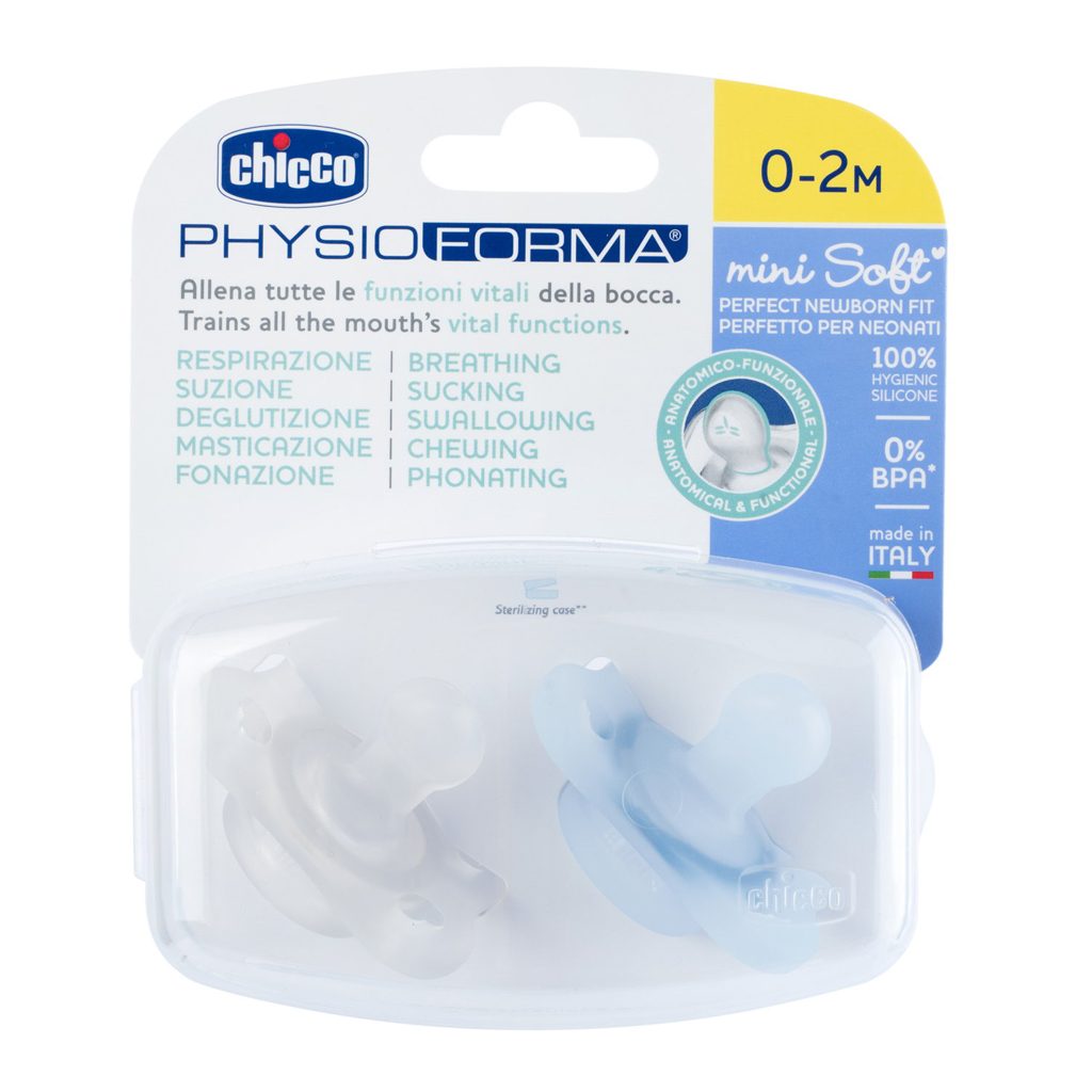CHICCO Cumlík Physio Mini Soft celosilikónový 0-2m chlapec 2 ks – Obrázok 3