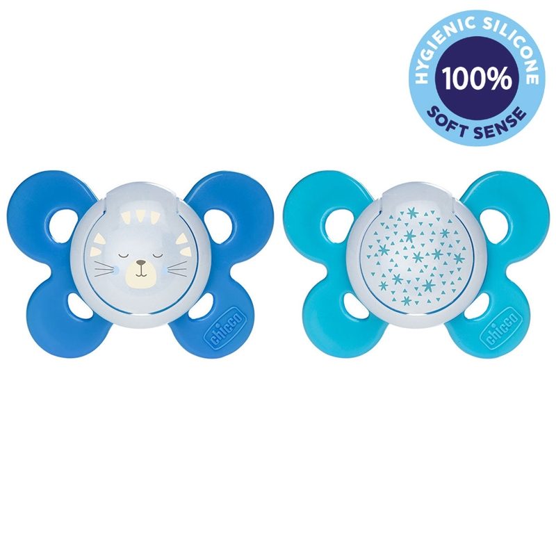 CHICCO Cumlík Physio Comfort silikón nočný 16-36m chlapec - mačka/hviezdy 2 ks – Obrázok 2