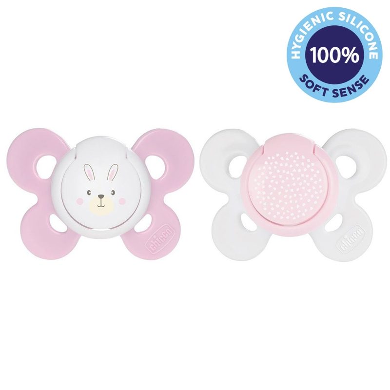 CHICCO Cumlík Physio Comfort silikónový 0-6m dievča - zajačik/bodky 2 ks – Obrázok 2