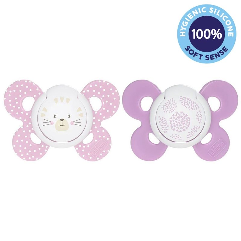 CHICCO Cumlík Physio Comfort silikónový 6-16m dievča - mačka/bodky 2 ks – Obrázok 2