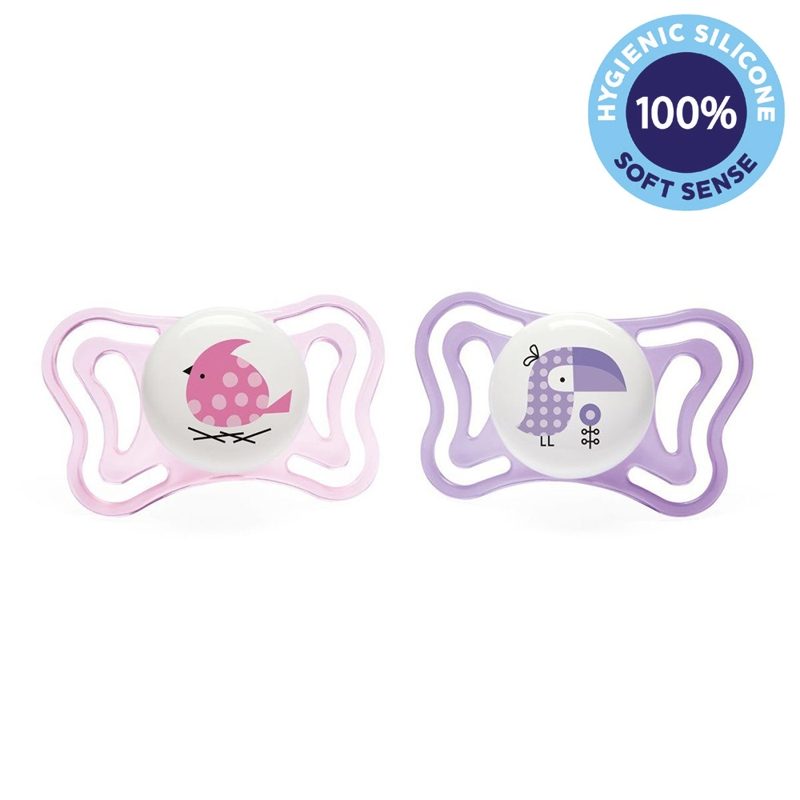 CHICCO Cumlík Physio Light silikónový 2-6m dievča - vtáčik/tukan 2 ks – Obrázok 2