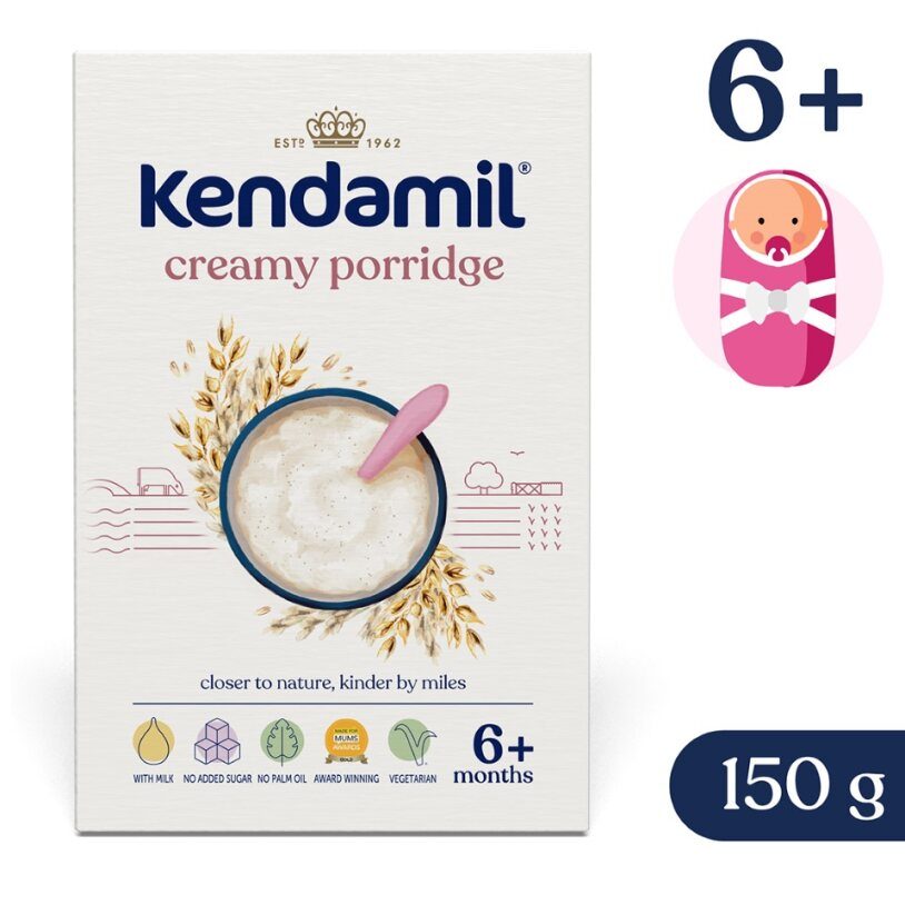 KENDAMIL Kaša mliečna krémová ovsená (150 g), 6m+ – Obrázok 2