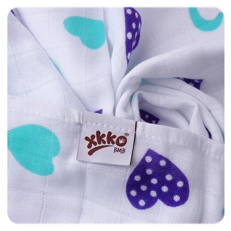 KIKKO Plienky bambusové Hearts&Waves 70x70 cm, ocean blue 3 ks – Obrázok 4