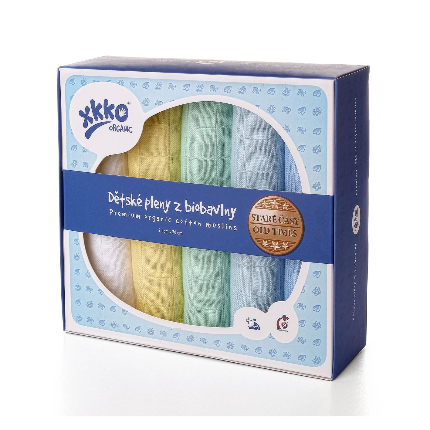 KIKKO Plienky detské z biobavlny Staré časy 70x70 (5 ks) – pastels, pre chlapcov – Obrázok 2