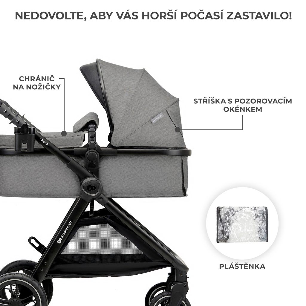 KINDERKRAFT Kočík kombinovaný 3v1 Esme Moonlight Grey – Obrázok 12
