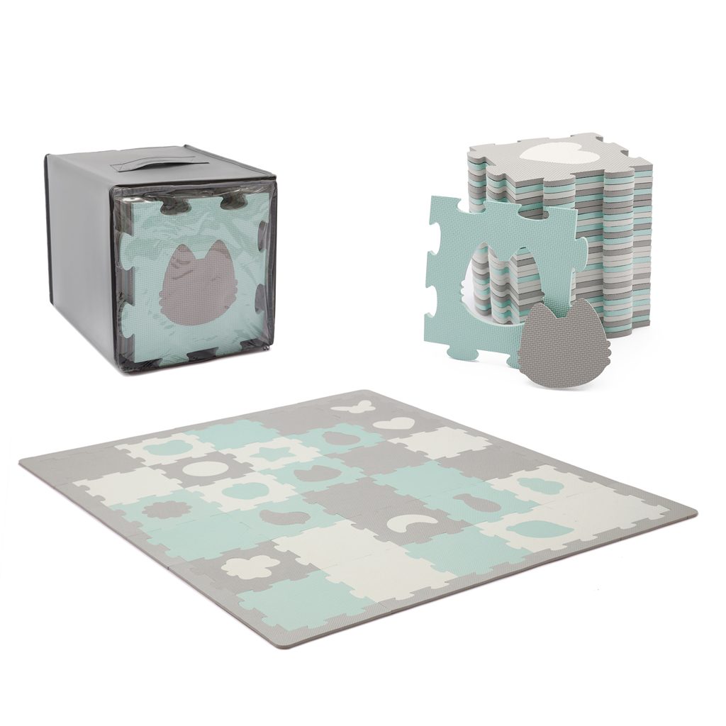 KINDERKRAFT Podložka penová puzzle Luno Shapes 185 x 165 cm Mint, 30ks, Premium – Obrázok 2