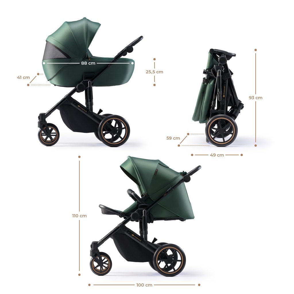 KINDERKRAFT SELECT Kočík kombinovaný 3v1 Prime 2 Dark Green, Premium – Obrázok 12