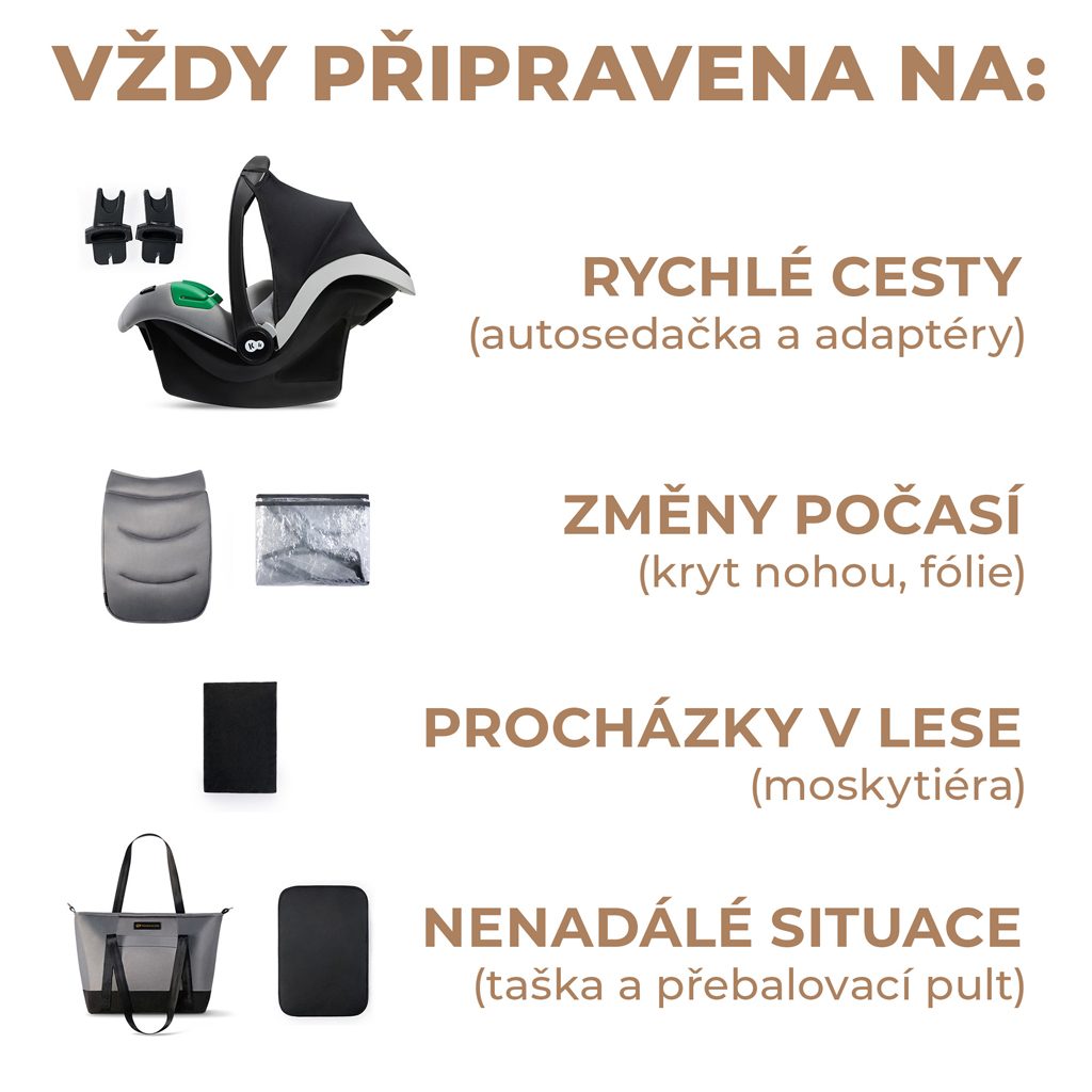 KINDERKRAFT SELECT Kočík kombinovaný 3v1 Prime 2 Shadow Grey, Premium – Obrázok 10