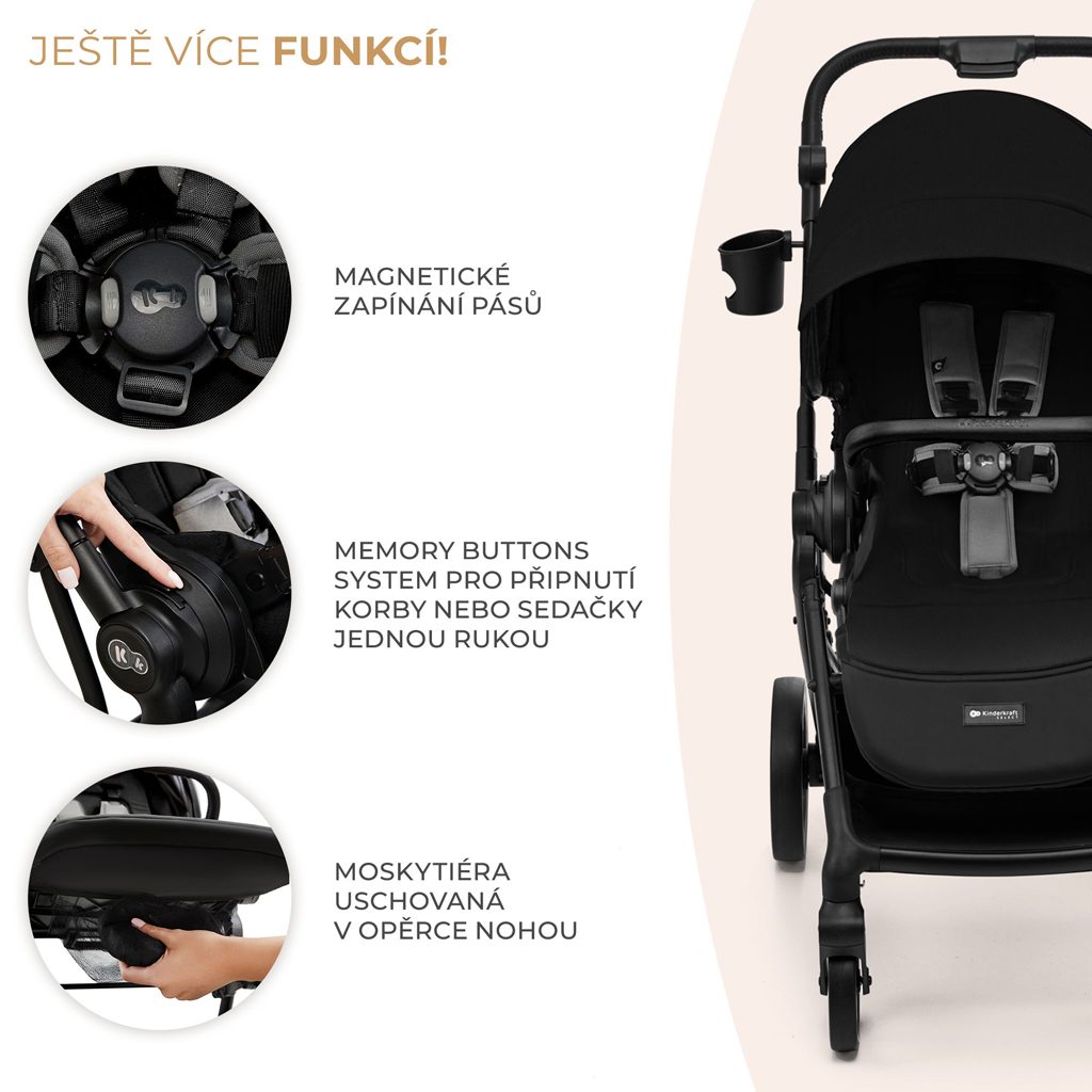 KINDERKRAFT SELECT Kočík kombinovaný Yoxi 2v1 Pure Black – Obrázok 11