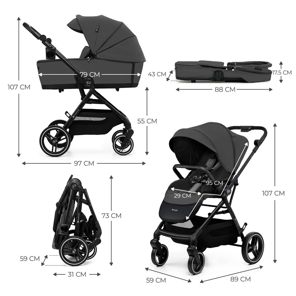 KINDERKRAFT SELECT Kočík kombinovaný Yoxi 3v1 Moonlight Grey – Obrázok 18