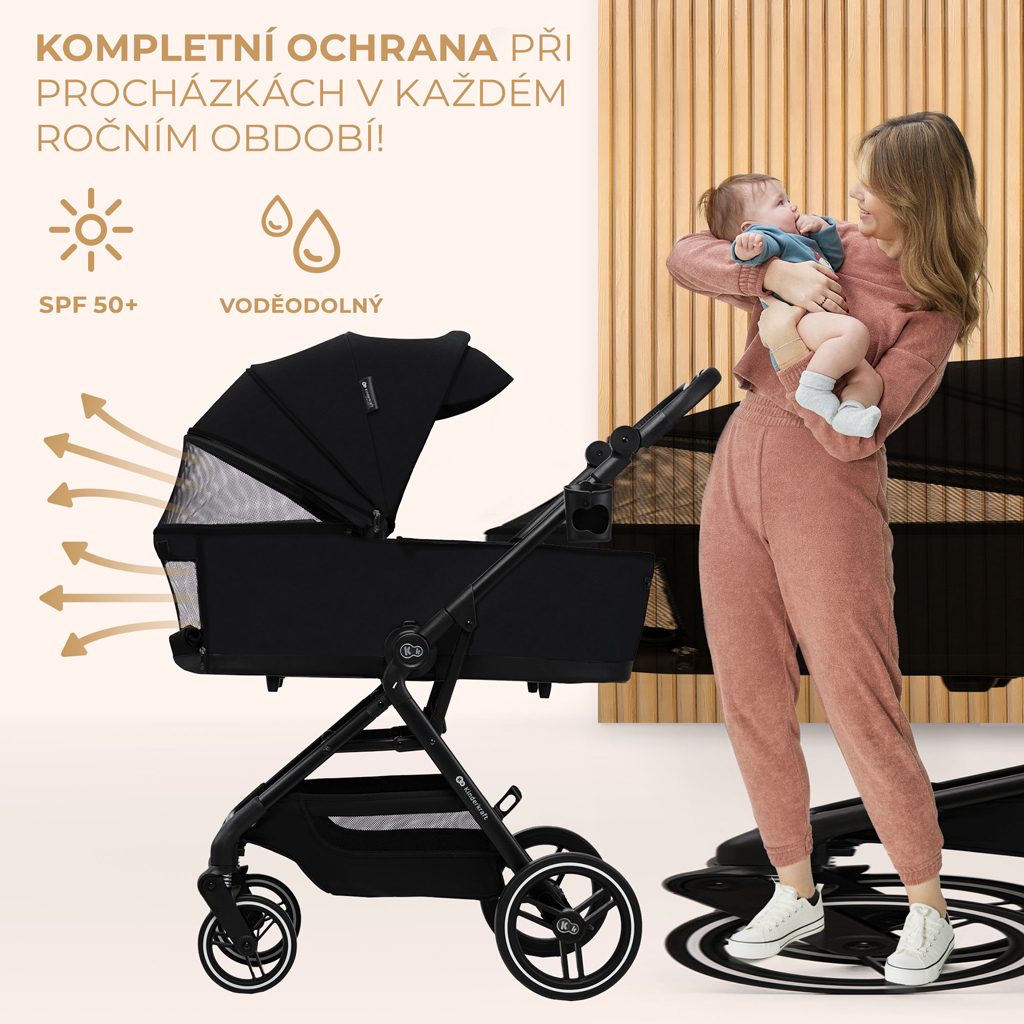 KINDERKRAFT SELECT Kočík kombinovaný Yoxi 3v1 Pure Black – Obrázok 7