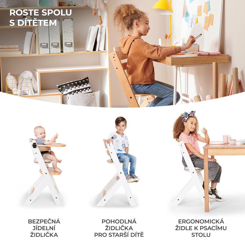 KINDERKRAFT Stolička jedálenská Enock Grey wooden, Premium – Obrázok 3