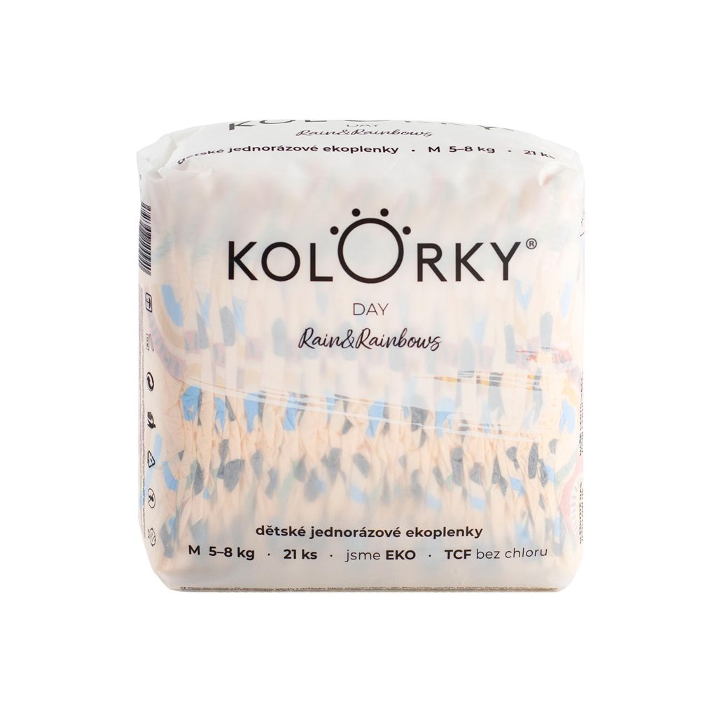 KOLORKY DAY Plienky jednorazové eko, dážď&dúhy M (5-8 kg) 21 ks – Obrázok 2