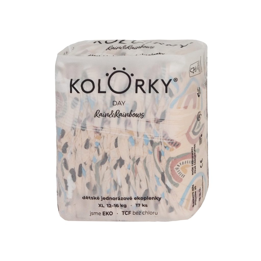KOLORKY DAY Plienky jednorazové eko, dážď&dúhy XL (12-16 kg) 17 ks – Obrázok 3