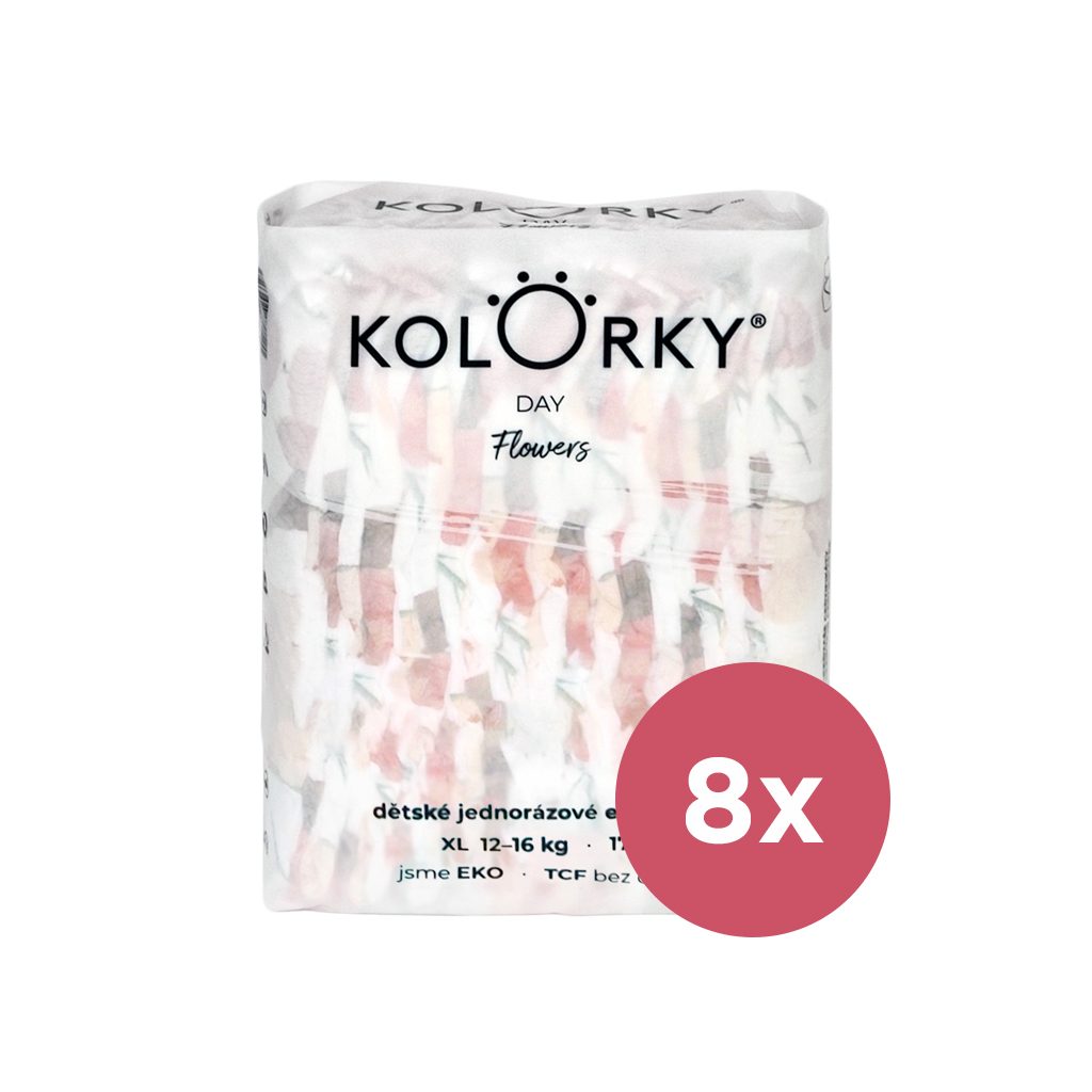 KOLORKY DAY Plienky jednorazové eko, kvety XL (12-16 kg) 136 ks - MESAČNÁ ZÁSOBA – Obrázok 2