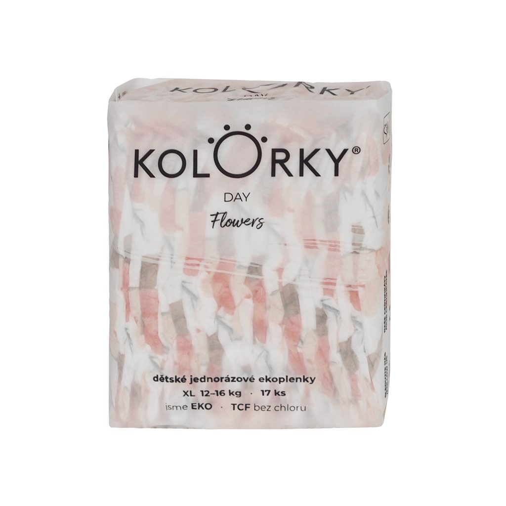 KOLORKY DAY Plienky jednorazové eko, kvety XL (12-16 kg) 136 ks - MESAČNÁ ZÁSOBA – Obrázok 4