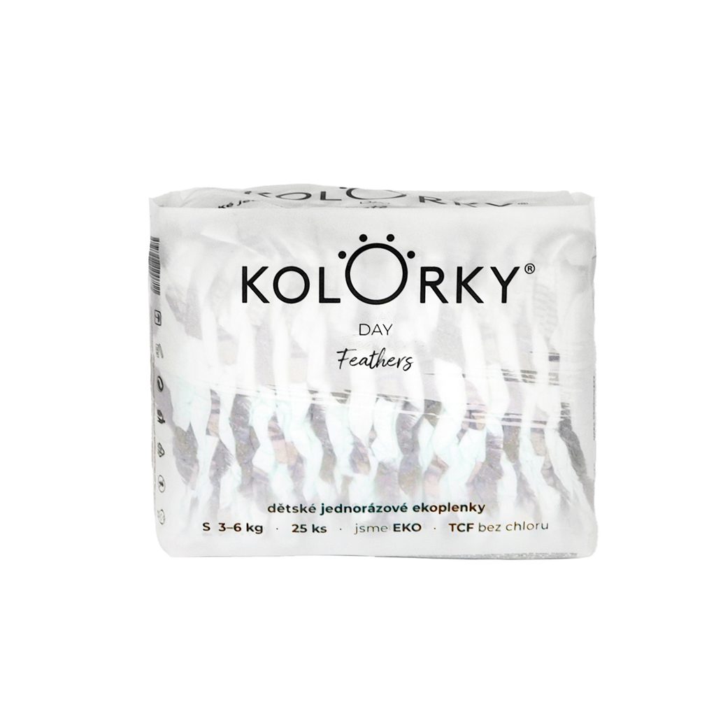 KOLORKY DAY Plienky jednorazové eko, perie S (3-6 kg) 200 ks - MESAČNÁ ZÁSOBA – Obrázok 3