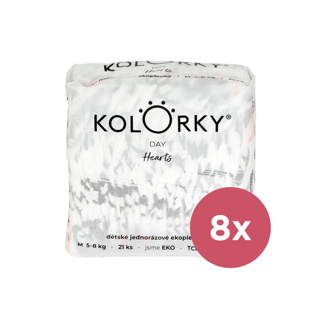 KOLORKY DAY Plienky jednorazové eko, srdce M (5-8 kg) 168 ks - MESAČNÁ ZÁSOBA – Obrázok 2