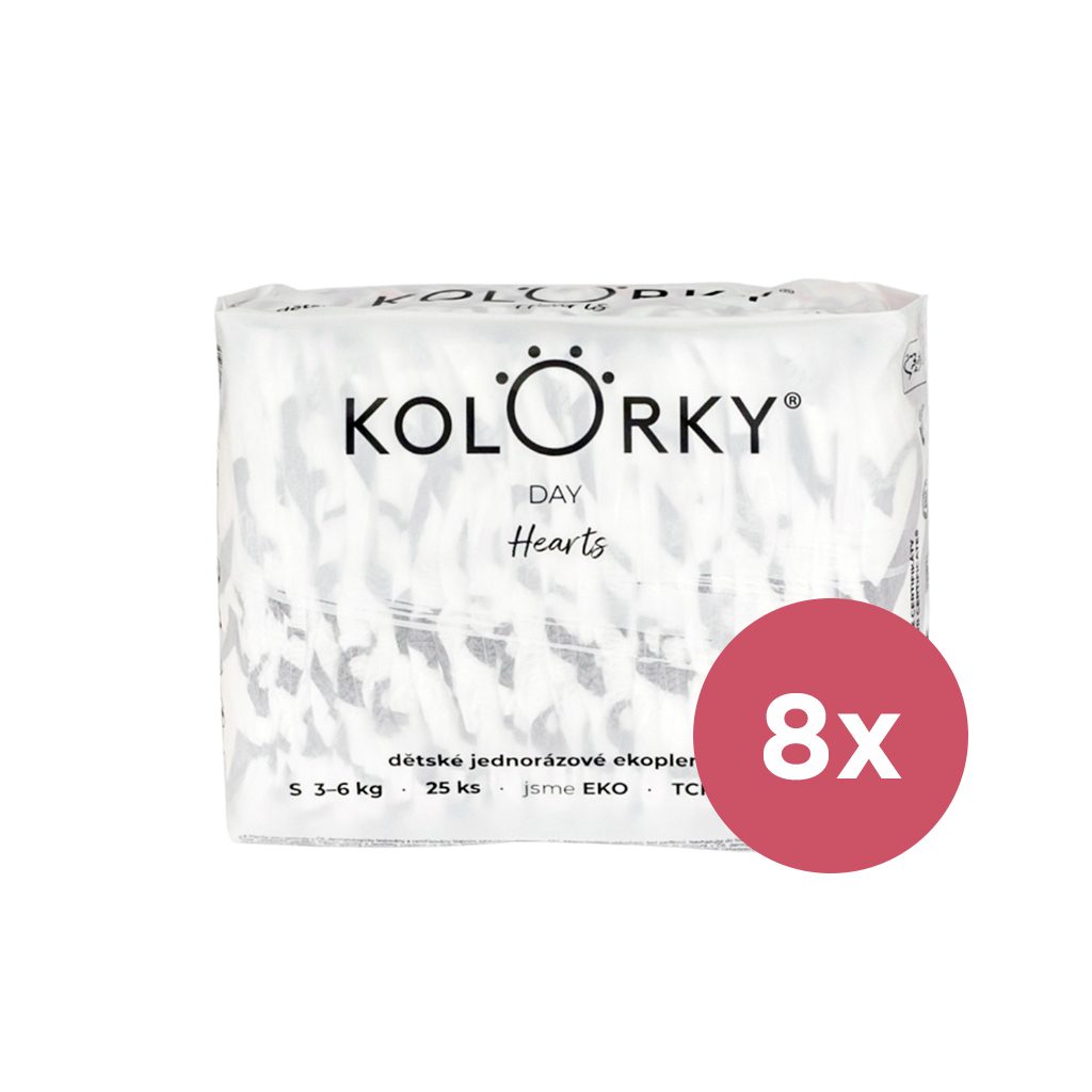 KOLORKY DAY Plienky jednorazové eko, srdce S (3-6 kg) 200 ks - MESAČNÁ ZÁSOBA – Obrázok 2
