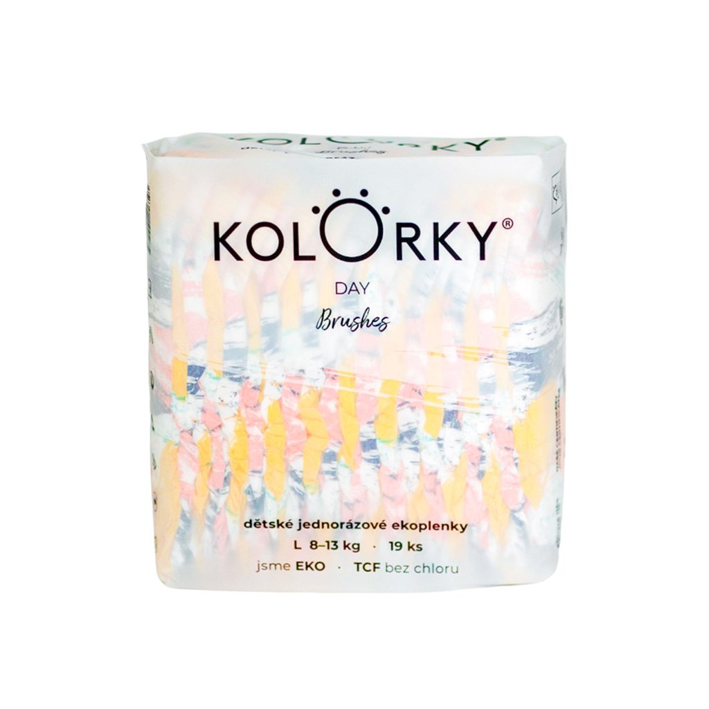 KOLORKY DAY Plienky jednorazové eko, štetec L (8-13 kg) 19 ks – Obrázok 2