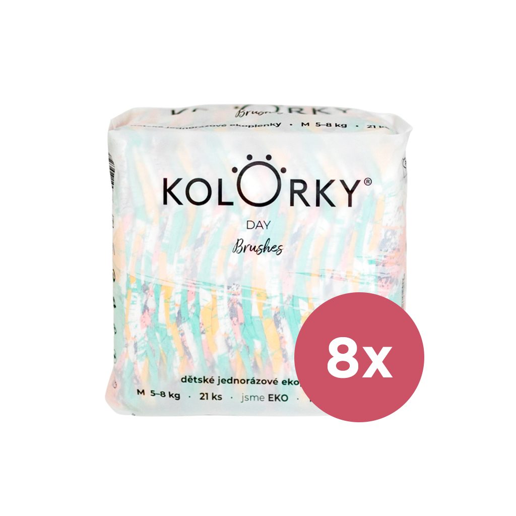 KOLORKY DAY Plienky jednorazové eko, štetec M (5-8 kg) 168 ks - MESAČNÁ ZÁSOBA – Obrázok 2