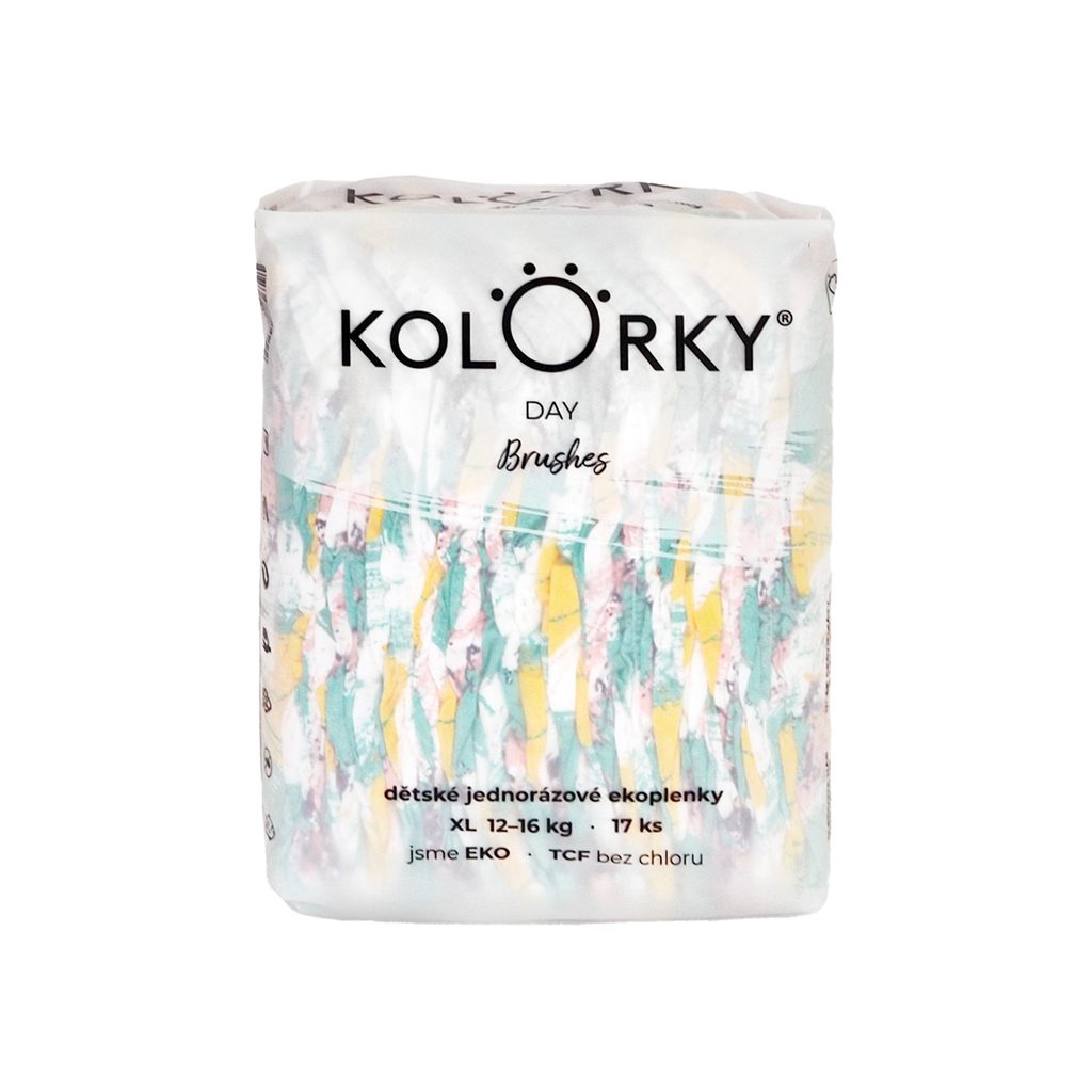KOLORKY DAY Plienky jednorazové eko, štetec XL (12-16 kg) 136 ks - MESAČNÁ ZÁSOBA – Obrázok 3