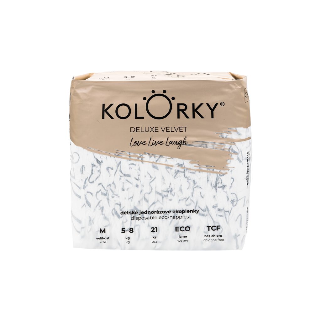 KOLORKY DELUXE VELVET Plienky jednorazové eko so zamatovým povrchom M (5-8 kg) 168 ks - MESAČNÁ ZÁSO – Obrázok 3