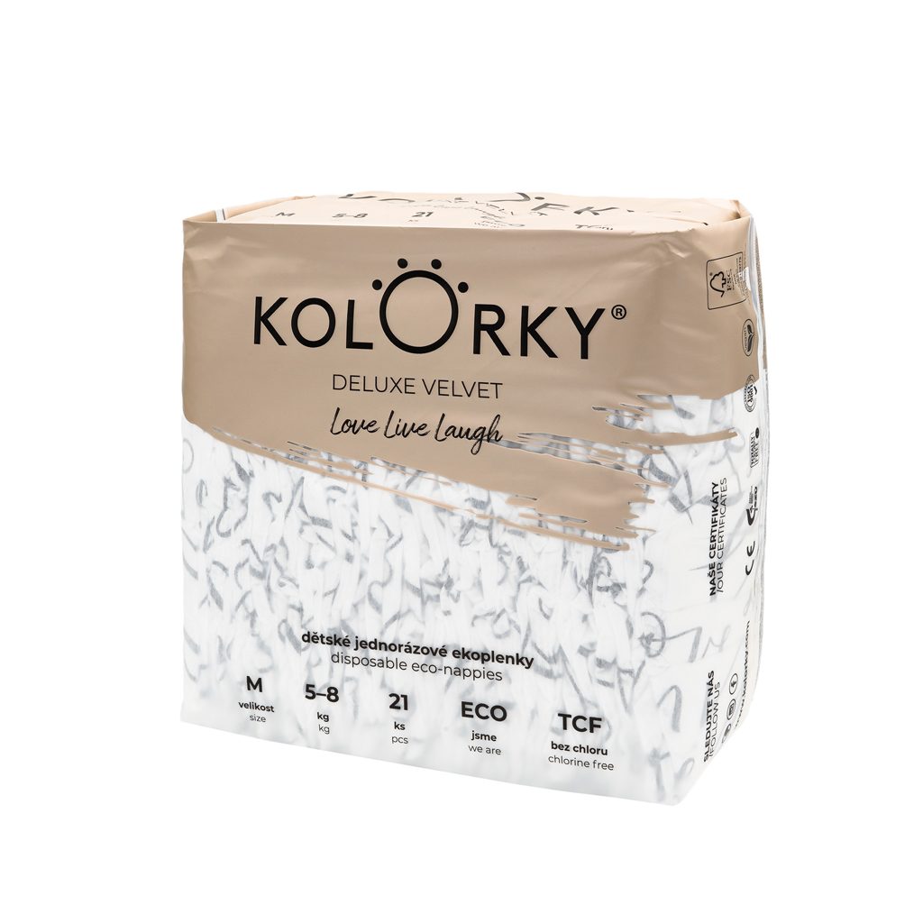 KOLORKY DELUXE VELVET Plienky jednorazové eko so zamatovým povrchom M (5-8 kg) 168 ks - MESAČNÁ ZÁSO – Obrázok 4