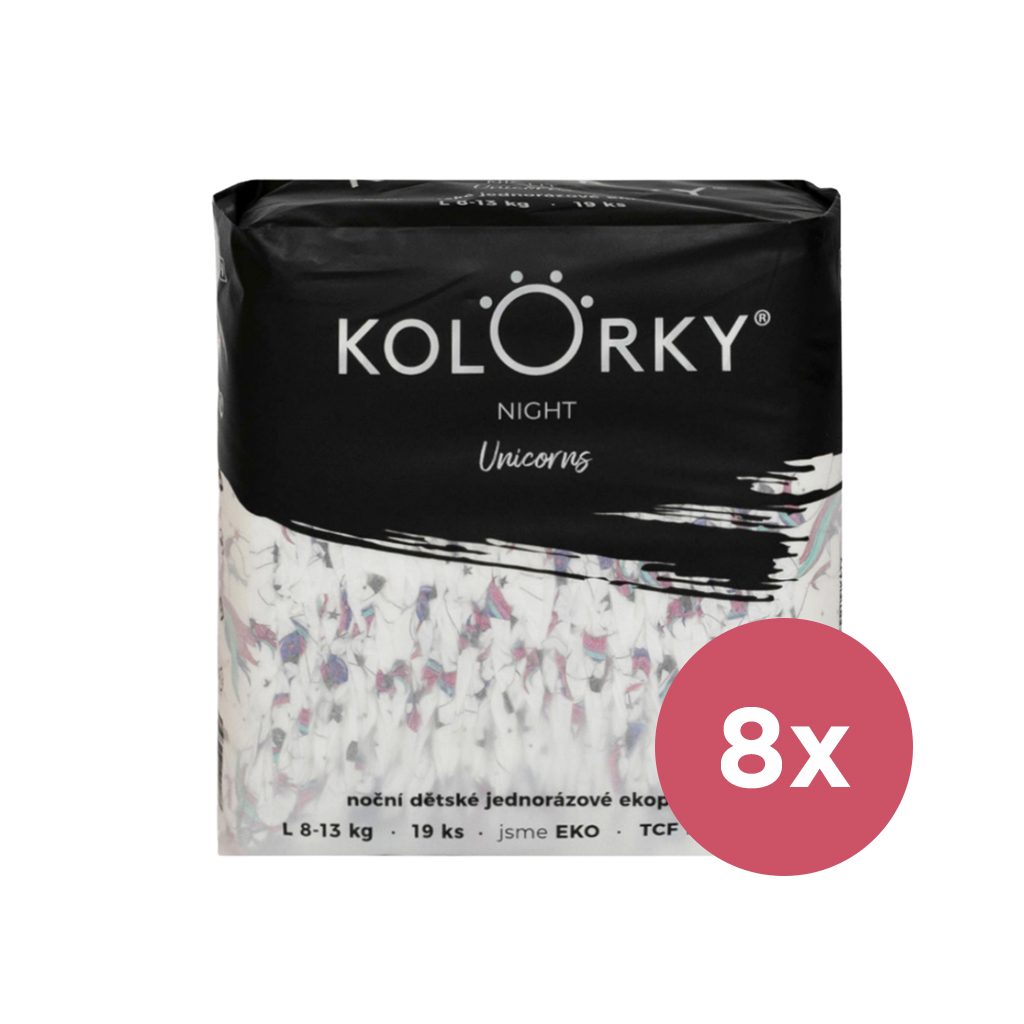 KOLORKY NIGHT Plienky jednorazové eko nočné L (8-13 kg) 152 ks - MESAČNÁ ZÁSOBA – Obrázok 2