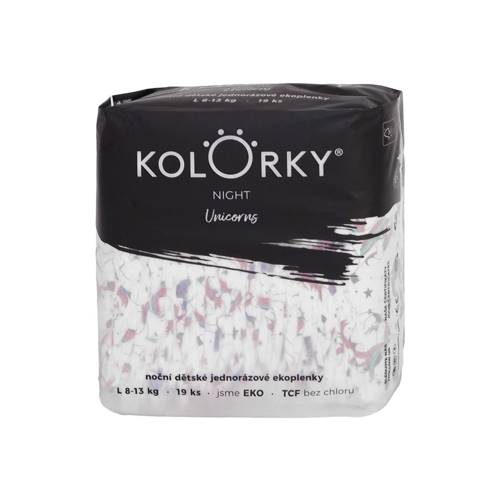 KOLORKY NIGHT Plienky jednorazové eko nočné L (8-13 kg) 152 ks - MESAČNÁ ZÁSOBA – Obrázok 4