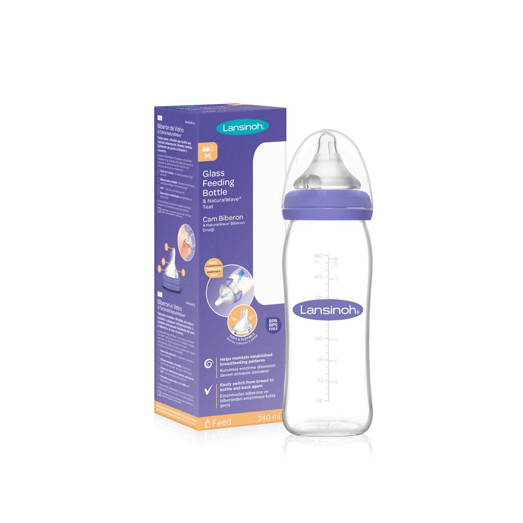 LANSINOH Fľaša sklenená dojčenská s NaturalWave® cumľom (M) 240ml – Obrázok 2