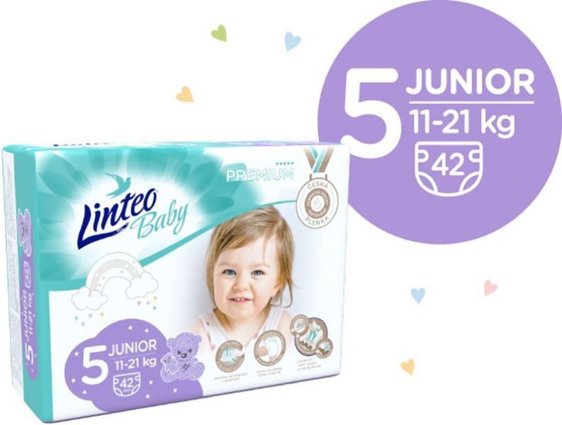 LINTEO BABY Premium Plienky jednorazové 5 JUNIOR (11-21 kg) 168 ks – Obrázok 2