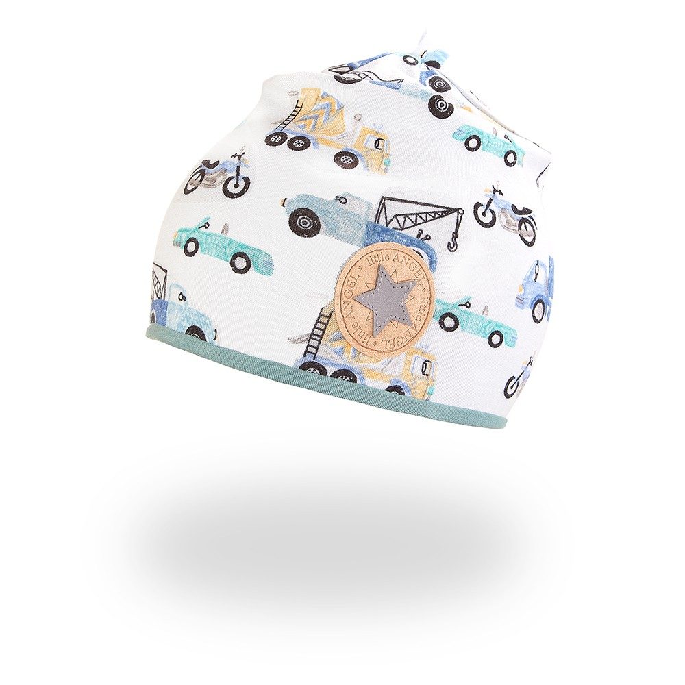LITTLE ANGEL Čiapka podšitá Outlast® 3 | 42-44 cm sv.mentol autá/tm.lišajník