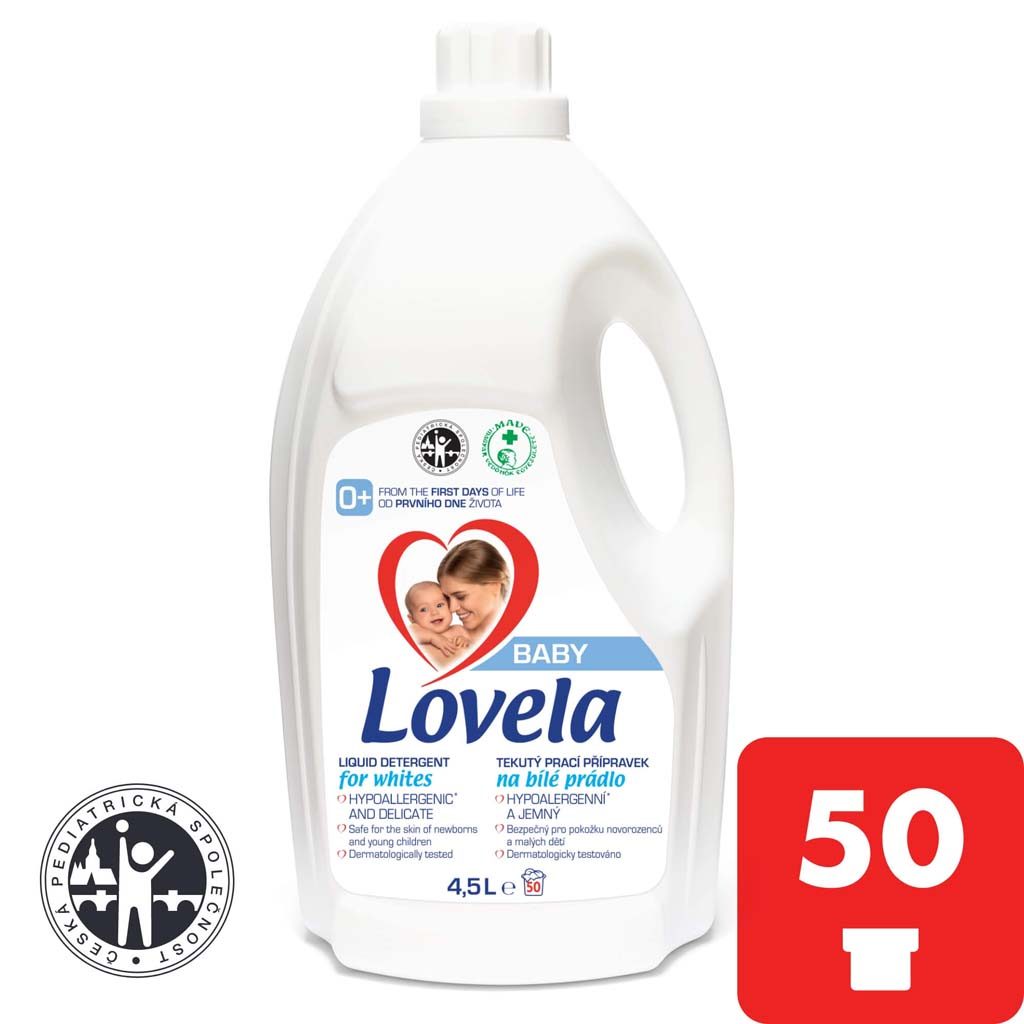 LOVELA Baby tekutý prací prípravok na bielu 4,5l + farebnú bielizeň 4,5l (100 praní) – Obrázok 4