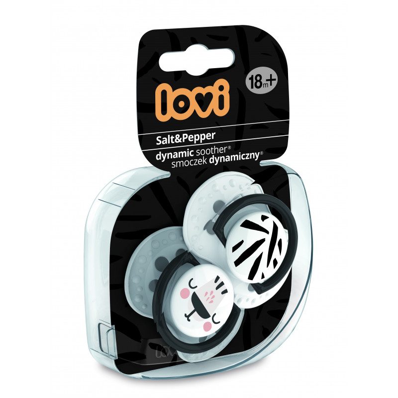 LOVI Silikónový cumlík dynamický Salt&Pepper 18m+ 2 ks – Obrázok 5