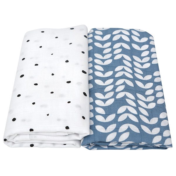 MOTHERHOOD Prikrývka a zavinovačka bavlnená mušelínová Premium 2 ks Blue Classics 100x120 cm – Obrázok 2
