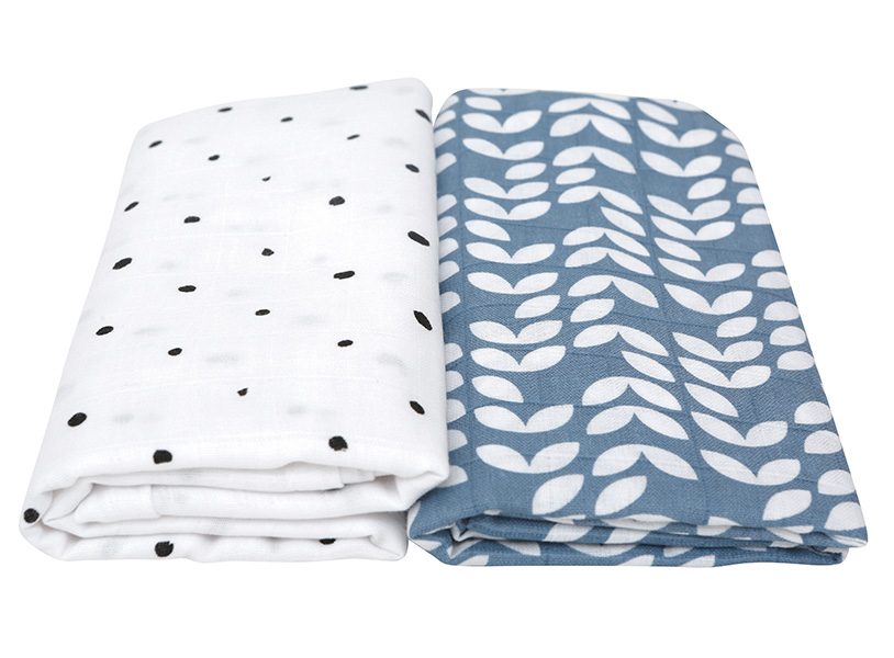 MOTHERHOOD Prikrývka a zavinovačka bavlnená mušelínová Premium 2 ks Blue Classics 100x120 cm – Obrázok 3