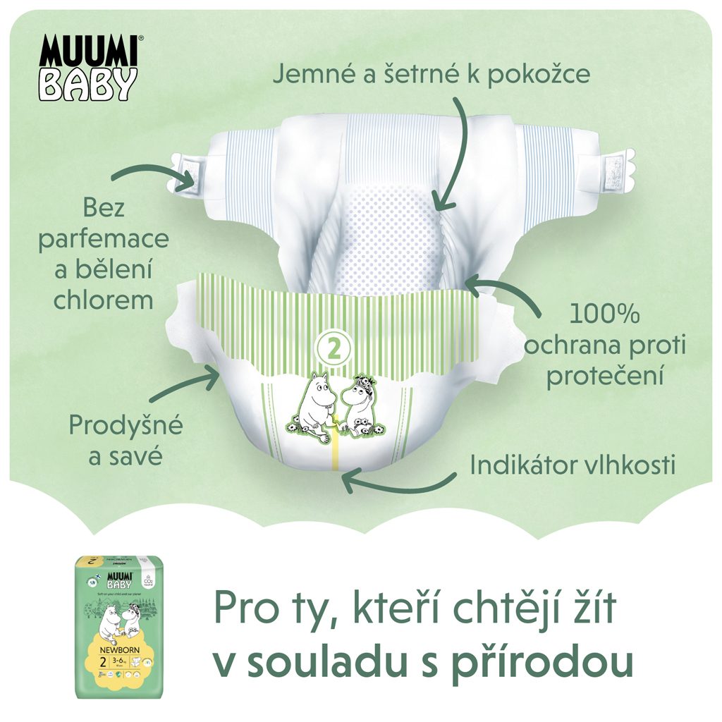 MUUMI Baby 2 Newborn 3-6 kg (58 ks), eko plienky – Obrázok 4