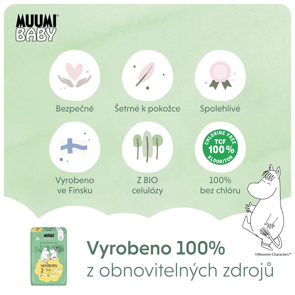 MUUMI Baby 2 Newborn 3-6 kg (58 ks), eko plienky – Obrázok 5