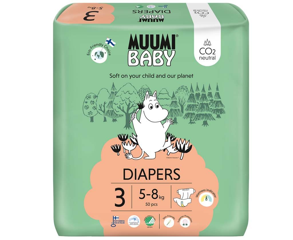 MUUMI Baby 3 Midi 5-8 kg (50 ks), eko plienky – Obrázok 2