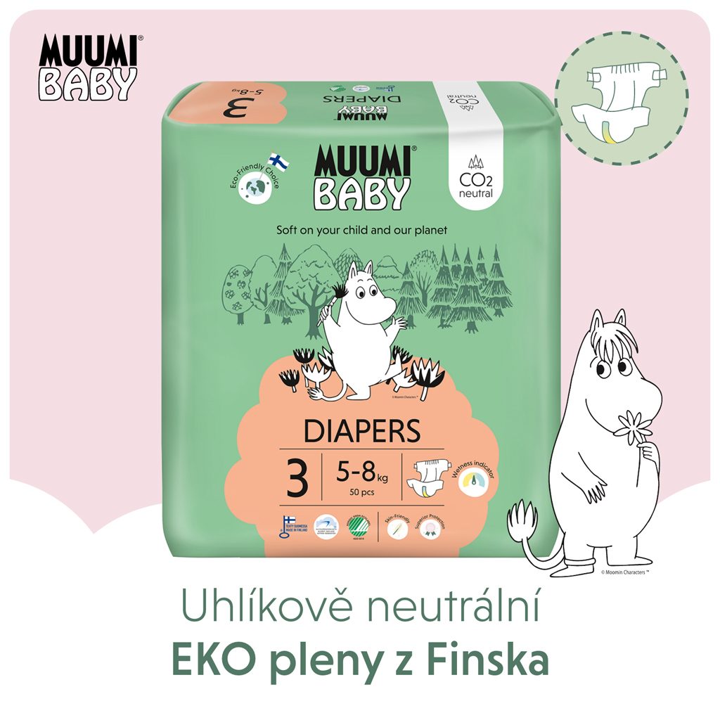 MUUMI Baby 3 Midi 5-8 kg (50 ks), eko plienky – Obrázok 3