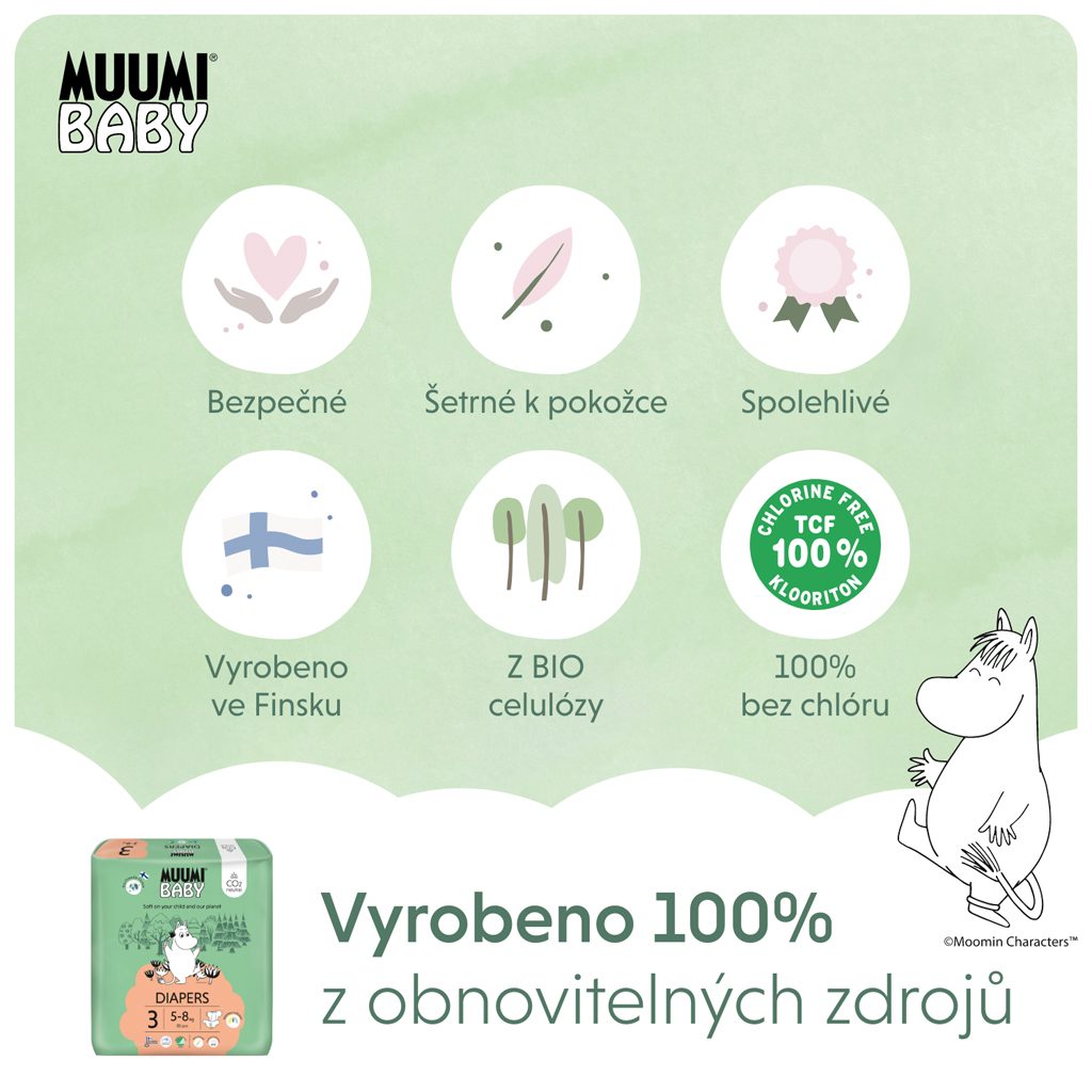 MUUMI Baby 3 Midi 5-8 kg (50 ks), eko plienky – Obrázok 5