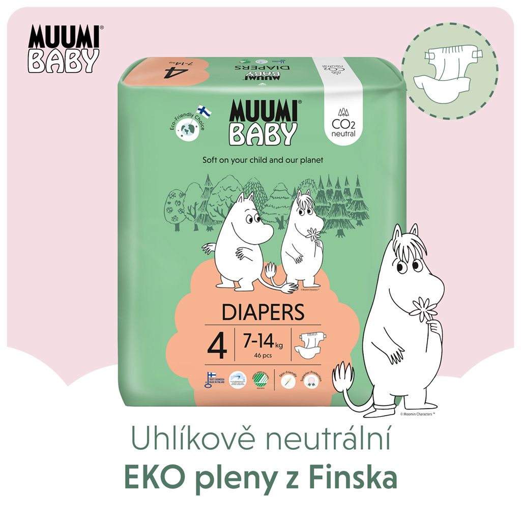 MUUMI Baby 4 Maxi 7-14 kg (46 ks), eko plienky – Obrázok 3