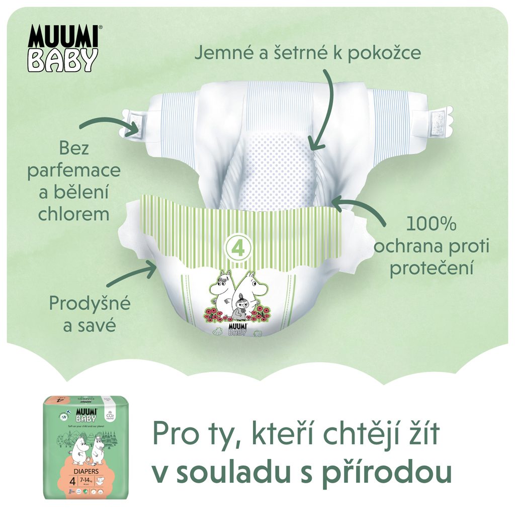 MUUMI Baby 4 Maxi 7-14 kg (46 ks), eko plienky – Obrázok 4