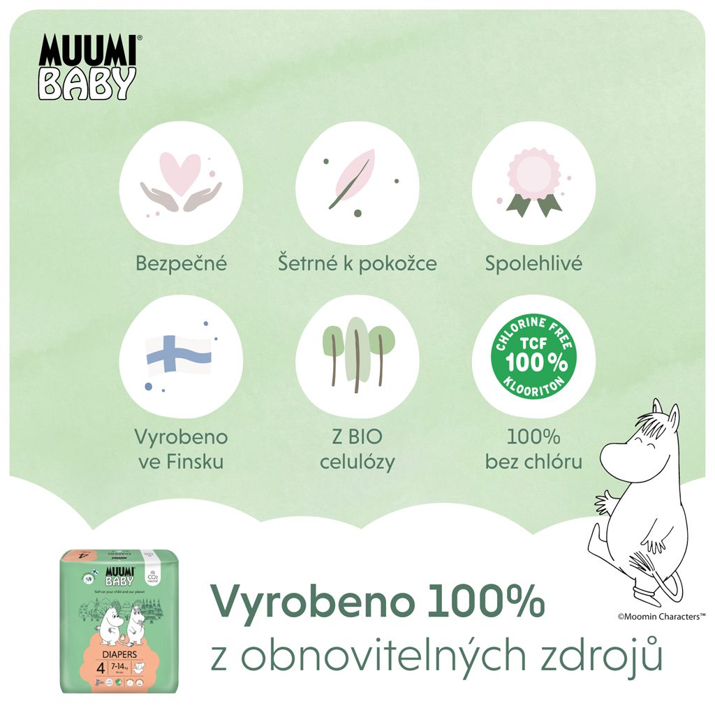 MUUMI Baby 4 Maxi 7-14 kg (46 ks), eko plienky – Obrázok 5