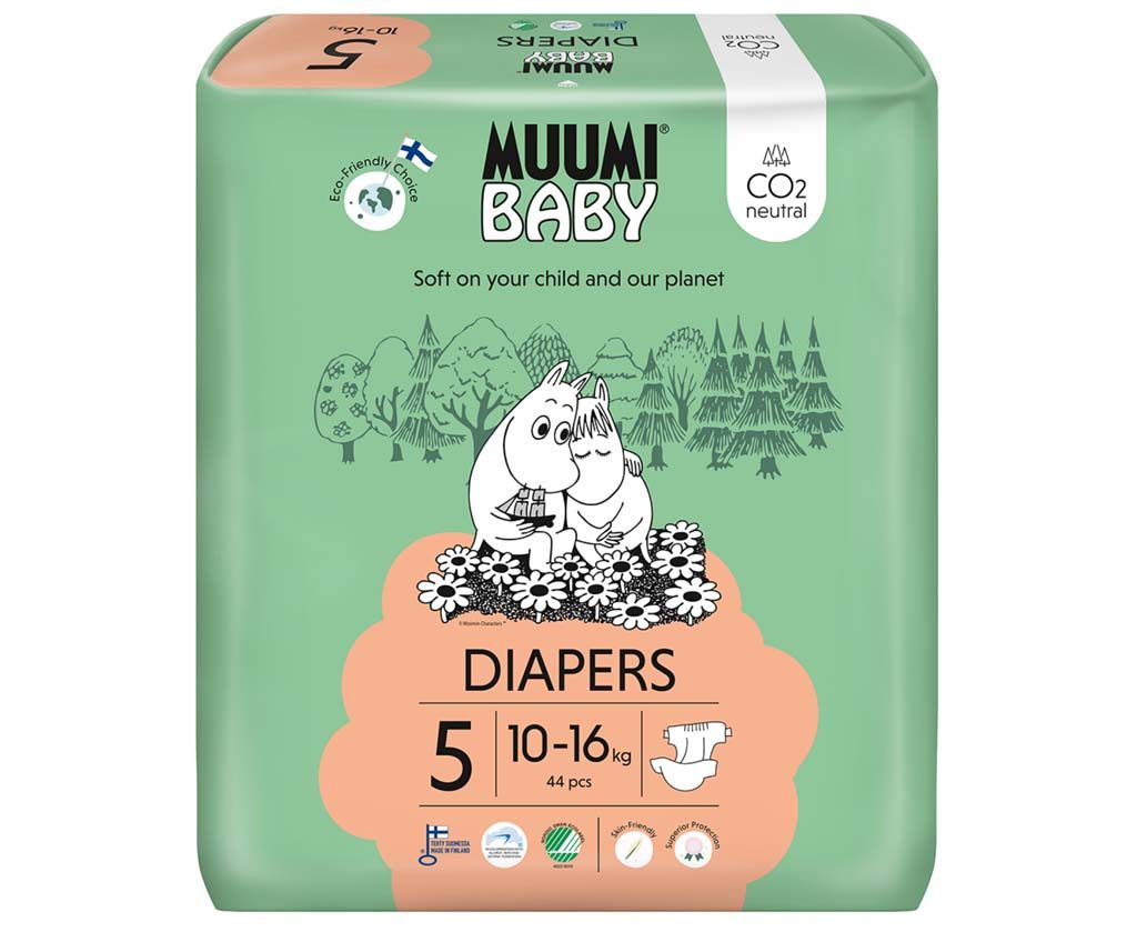 MUUMI Baby 5 Maxi+ 10-16 kg (44 ks), eko plienky – Obrázok 2