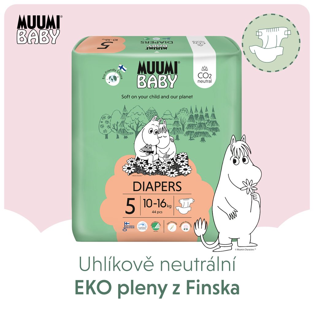 MUUMI Baby 5 Maxi+ 10-16 kg (44 ks), eko plienky – Obrázok 3