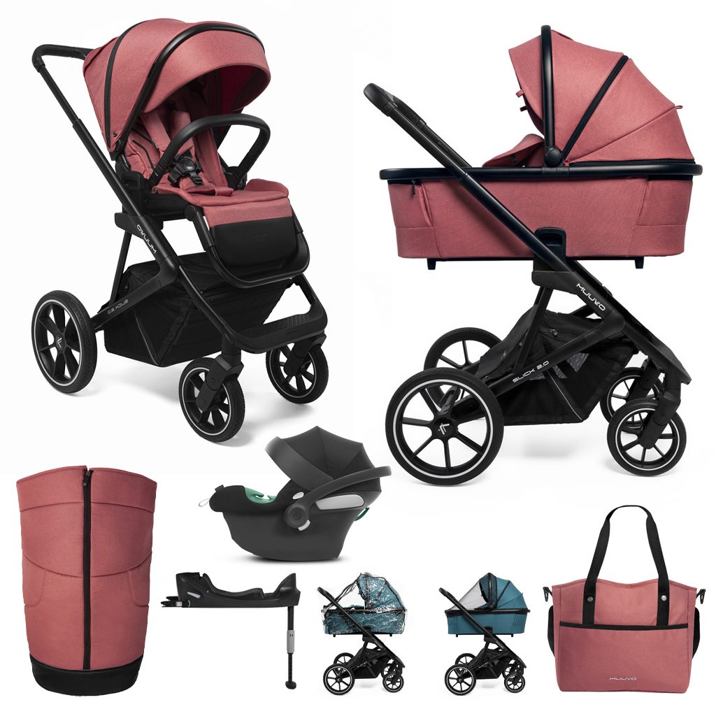 MUUVO Kočík kombinovaný Slick 2.0 set 2v1 Pure pink + CYBEX Aton B2 i-Size + základňa – Obrázok 2