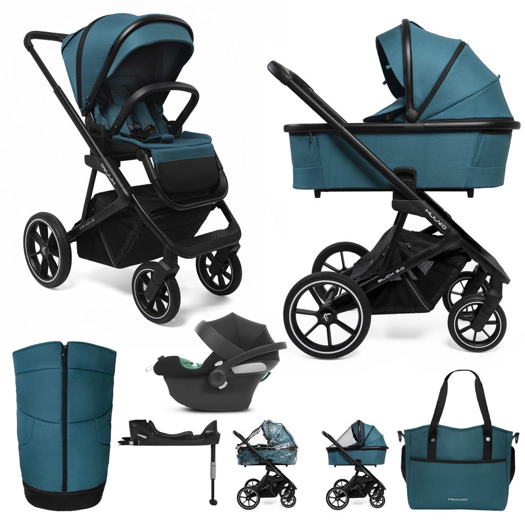 MUUVO Kočík kombinovaný Slick 2.0 set 2v1 Tropical green + CYBEX Aton B2 i-Size + základňa – Obrázok 2